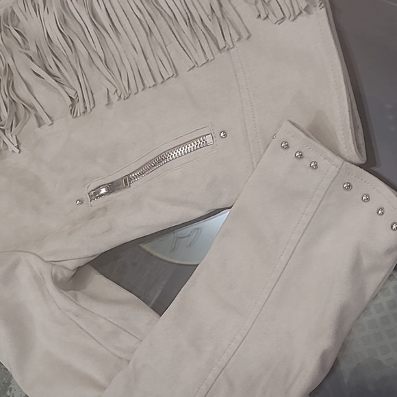 MANGO NEW CROPPED FRINGED STUDDED SUEDE JACKET MEDIUM - Picture 6 of 12